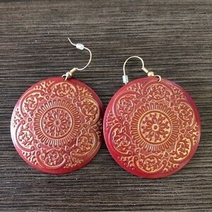 Red and Gold disc fishhook earrings
